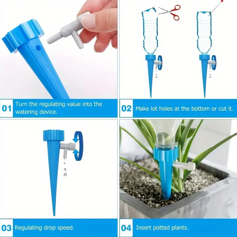 20pcs Self-Watering Spikes for Plants with Adjustable Flow Control Valve, Universal Bottle Adapter for Indoor Gardening& Holiday Irrigation System- Durable Water Saving Drip Kit