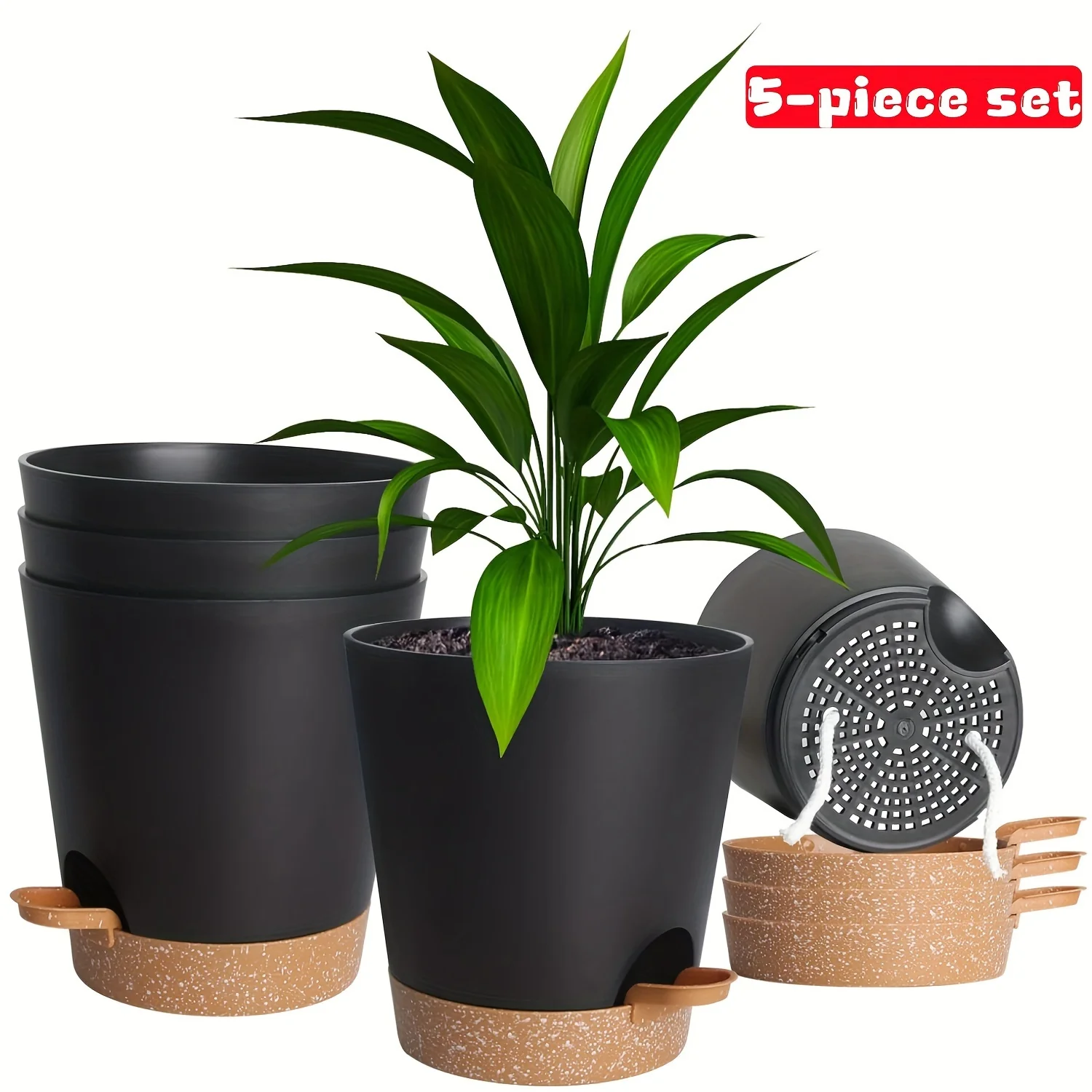 Automatic | Watering Olisx-H1405-5 Set of 5 Automatic Watering Flower Pots | Modern African Violet Pots with Drainage Holes And Trays | Suitable for Home Gardens, 5 Inches (Approximately 12.7 Cm)