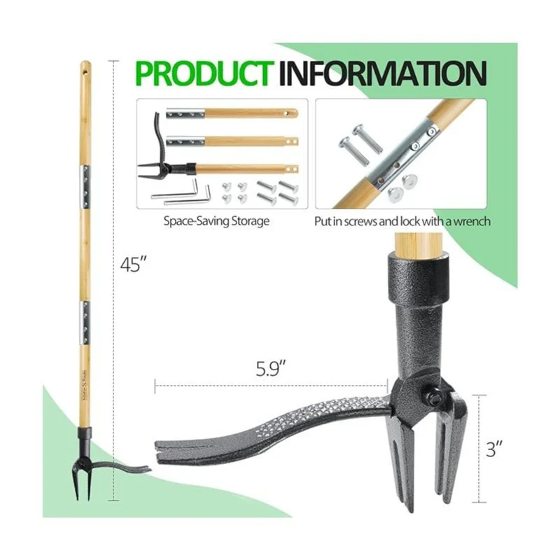 46'' Stand Up Weed Puller Tool with 4-Claw Steel Head and Bamboo Handle, No-Bend Weeder Tool for Lawn & Garden